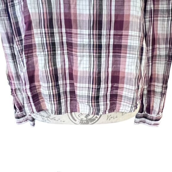 Ann Taylor LOFT Womens Button Up Shirt Blouse Medium Long Sleeve Plaid High Neck - Picture 10 of 14
